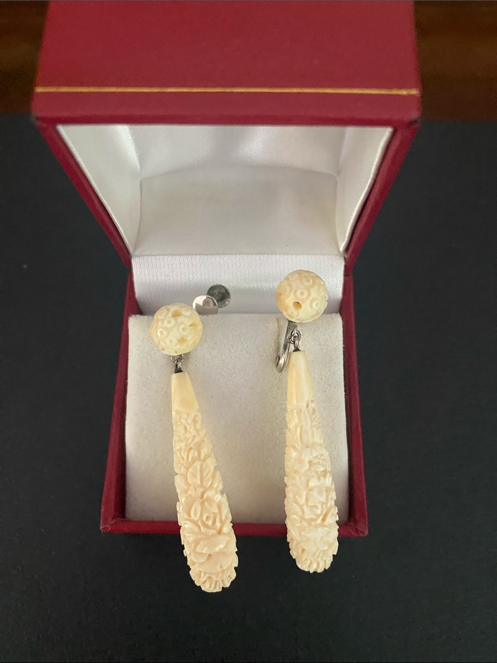Vintage Hand-Carved Floral Drop Earrings - Women Jewelry